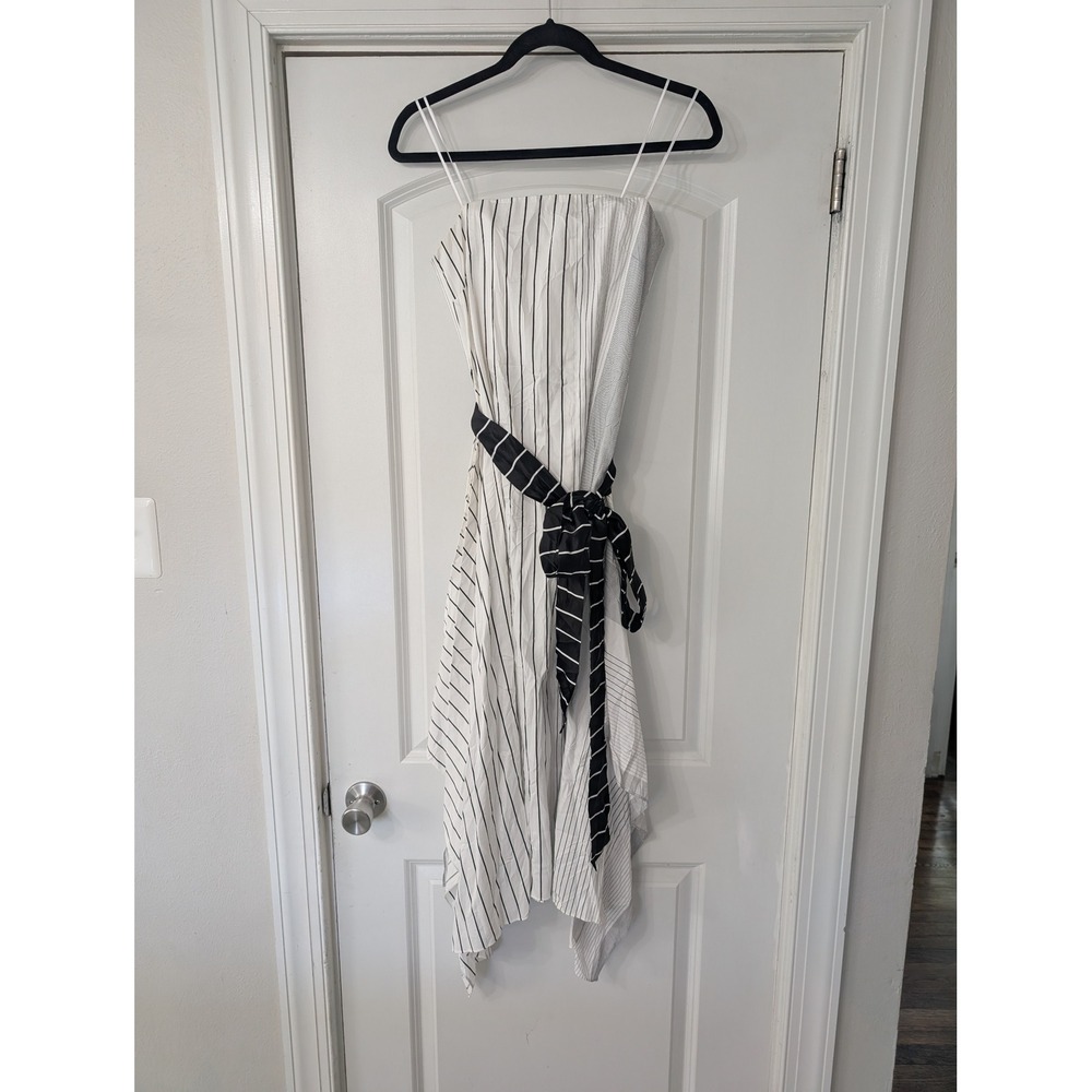 Allen Schwartz Mixed Pinstripe Handkerchief Hem Midi Dress White Black Size‎ 0